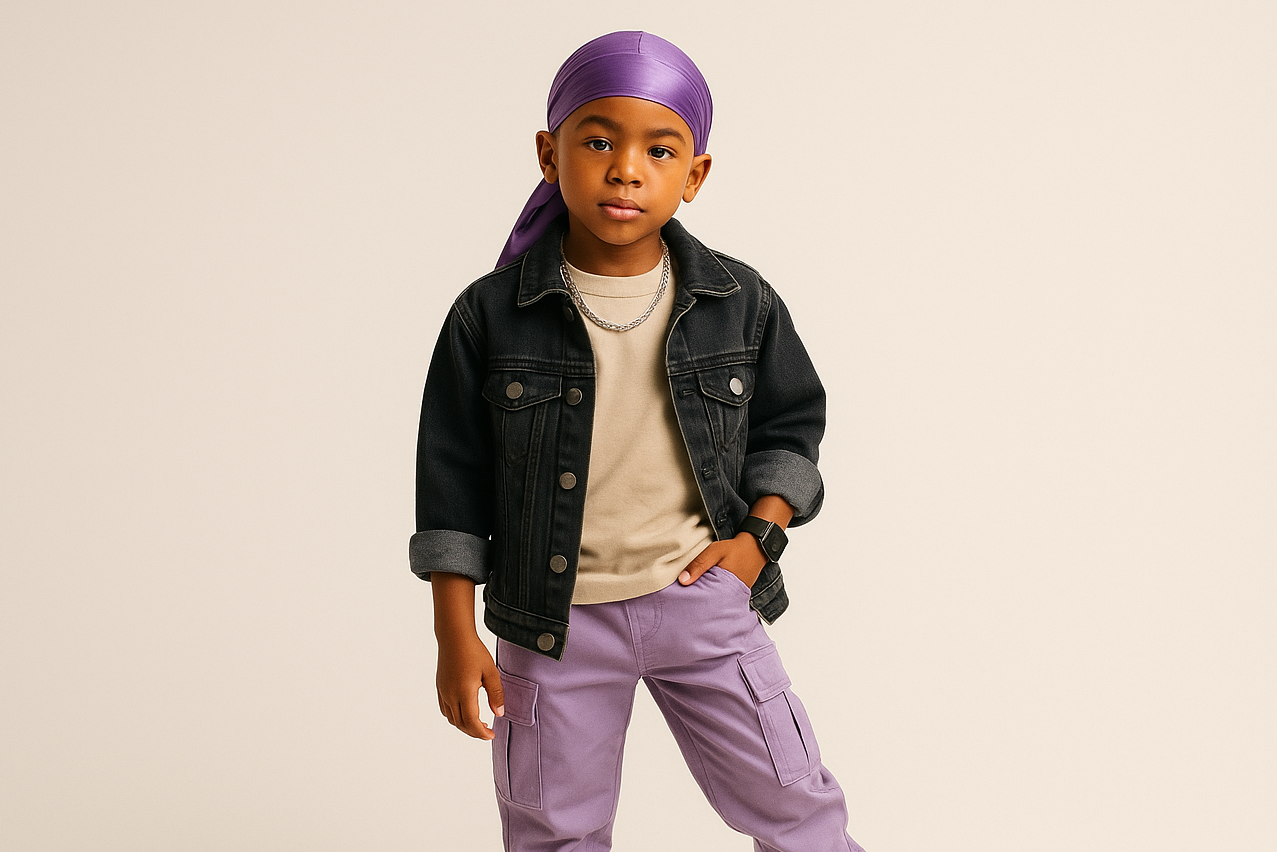 FULL BODY FASHIONABLE CHILD WITH PURPLE DURAG