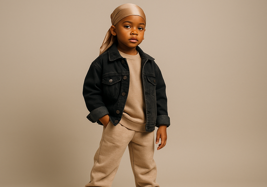 FULL BODY FASHIONABLE CHILD WEARING A DURAG