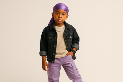 FULL BODY FASHIONABLE CHILD WITH PURPLE DURAG